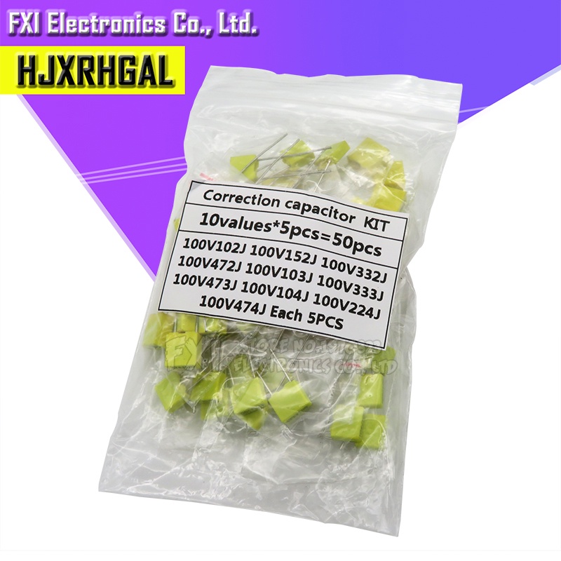 50PCS = 10 ชนิด * 5 PCS Correction capacitor ชุดชุด 100V 102J 152J 332J 472J 103J 333J 473J 104J 224