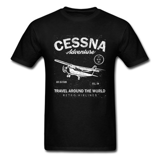 คอลูกเรือเสื้อยืด พิมพ์ลายเครื่องบินผจญภัย Cessna สไตล์วินเทจ สําหรับผู้ชายS-5XL