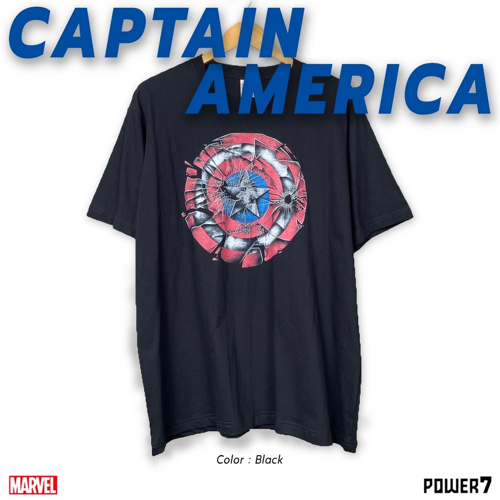 Power 7 Shop เสื้อยืดการ์ตูน มาร์เวล Captain America ลิขสิทธ์แท้ MARVEL COMICS T-SHIRTS (MVX-039)