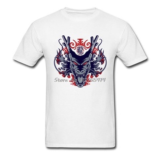 ROUNDคอลูกเรือNeckขายดี เสื้อยืดลําลอง แขนสั้น พิมพ์ลายอนิเมะ Samurai Dragon 80s Evil Monster สไตล์วินเทจ สําหรับผู้ชาย