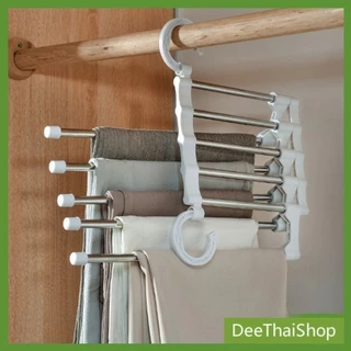 DeeThai สแตนเลส ที่แขวนกางเกง ที่เก็บของในตู้เสื้อผ้า จัดตู้เสื้อผ้า Foldable stretch pants rack