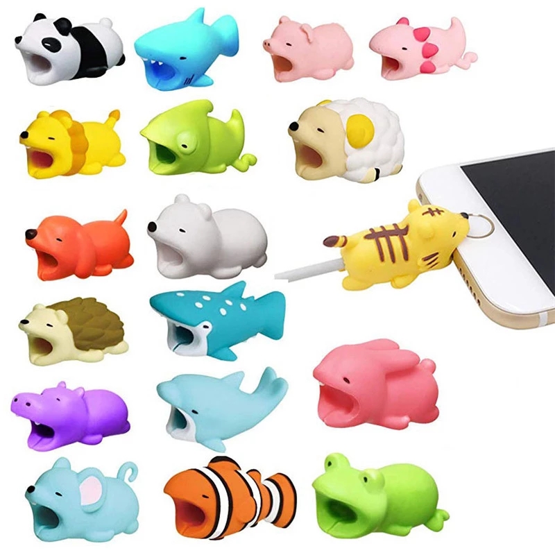 สาย USB กัดป้องกันสัตว์น่ารักการ์ตูนฝาครอบป้องกันกรณีสําหรับสาย Iphone สายหูฟัง buddies โทรศัพท์มือถือตกแต่งลวด