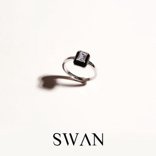 SWAN - Monochrome Magic Baguette Ring แหวนเงินแท้ ชุบสี enamal ฝังเพชรคิวบิกเซอร์โคเนีย cubic zirconia