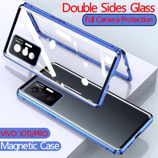 Magnetic Case Cover for Vivo X70 Pro + Plus Full Camera Protection Case For VIVO X70POR X70PROPLUS Metal Frame Cover Metal Frame Double Side Tempered Glass