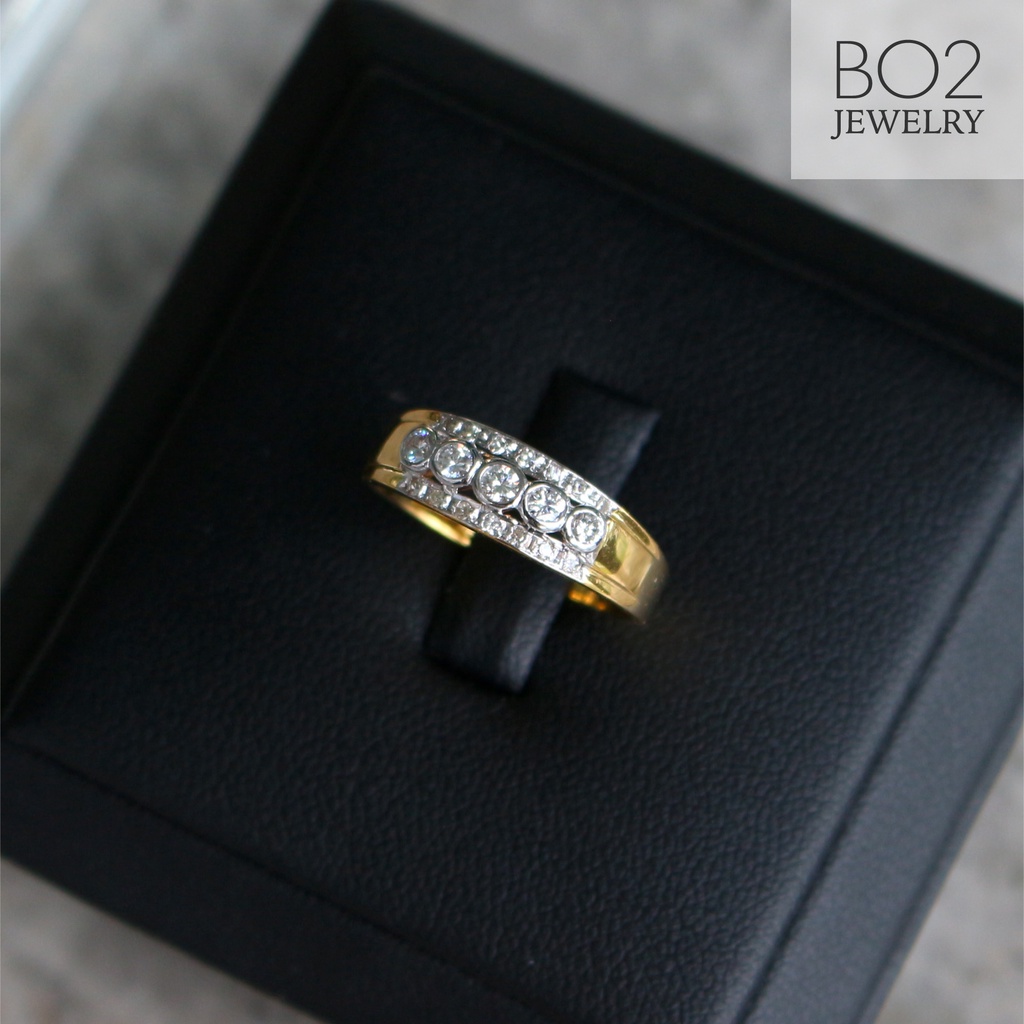 แหวนทองแท้ หลุดจำนำ size 54 แหวนเพชรแท้เกสร สามแถว ทองคำแท้ 18k