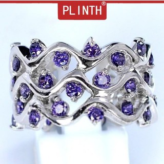 PLINTH แหวนเงินแท้ 925 อเมทิสต์เพชร Tanzanite End เพชรเต็ม112