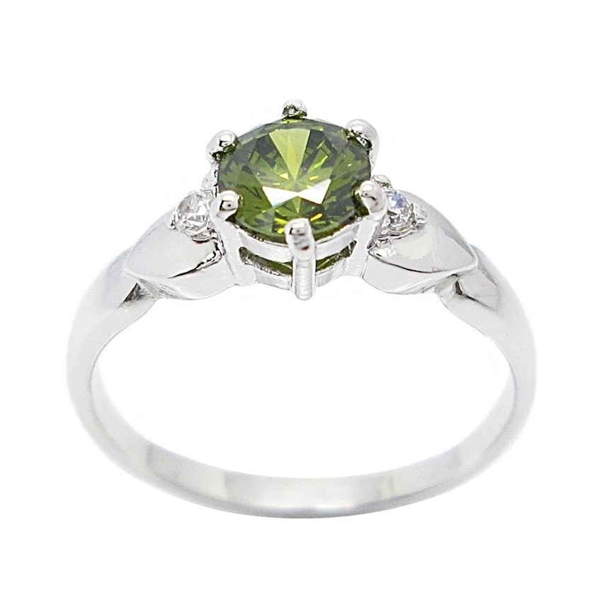 แหวนผู้หญิง แฟชั่น พลอยเขียวส่อง ประดับเพชรด้านข้าง ชุบทองคำขาว