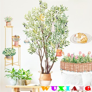 【wuxiang】สติกเกอร์ติดผนัง หน้าต่าง ลายกิ่งมะกอก กระถาง สําหรับตกแต่งบ้าน