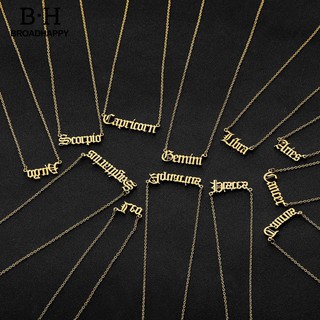 BROAD 12 Zodiac Constellation Letter Pendant Chain Necklace