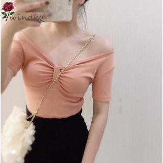 (windk) เสื้อยืดคอวีสไตล์เกาหลี