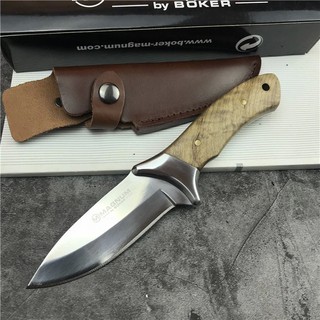 มีดใบตาย มีดสนาม มีดเดินป่า (fixed blade) BOKER Magnum เหล็ก 440 ด้ามไม้แท้ พร้อมเคสหนัง