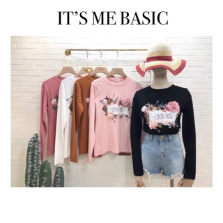 เสื้อยืดแขนยาวสกรีนลายดอกไม้ love you เสื้อปัก 3D งานป้าย It’s me basic มีเก็บเงินปลายทาง