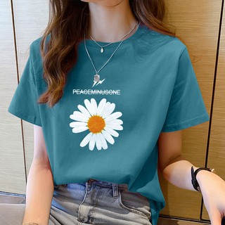 🚚พร้อมส่ง🚚 เสื้อยืด เสื้อแขนสั้น เสื้อแขนสั้นคอกลม เสื้อยืดผู้หญิง เสื้อยืดพิมพ์ลายดอกไม้ฤดูร้อน แฟชั่นสไตล์เกาหลี #W6ดข