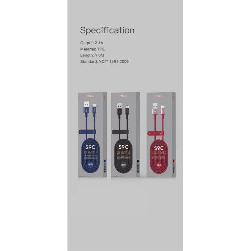 Orsen S9 / S9L / S9M / S9C สายชาร์จ ไนลอนถัก USB Data Cable 2.1A Lightning/Micro/Type-C