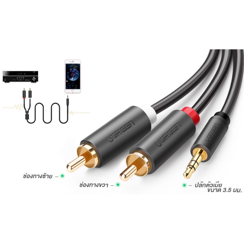 UGREEN 1.5M/2M/3M 3.5MM FEMALE TO 2RCA MALE AUDIO ADAPTER CABLE AUX CAB - 3M