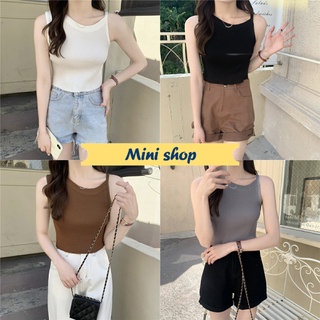 Mini shop🌸พร้อมส่ง🌸 (7637)  เสื้อสายเดีายวไหมพรม ผ้าร้องดีเทลสายเล็กข้างนึ่งสุดเก๋มากๆ