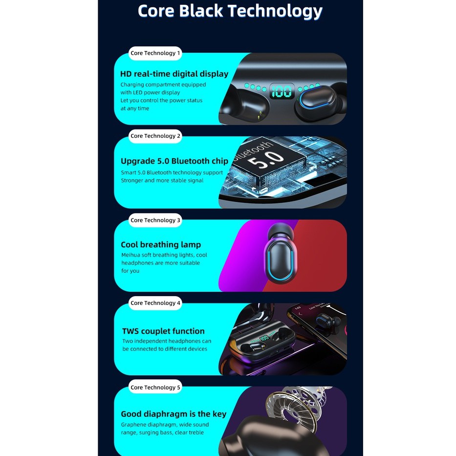 Wireless bluetooth 5.0 headset TWS T11 หูฟังไร้สาย headset Batterydisplayหูฟังสเตอริโอรับประกัน 1 ปี