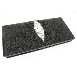 กระเป๋าสตางค์ กระเป๋าตังค์สองพับยาว หนังปลากระเบน กระเบน พับยาว สีดำ Genuine Black Stingray Women Wallet