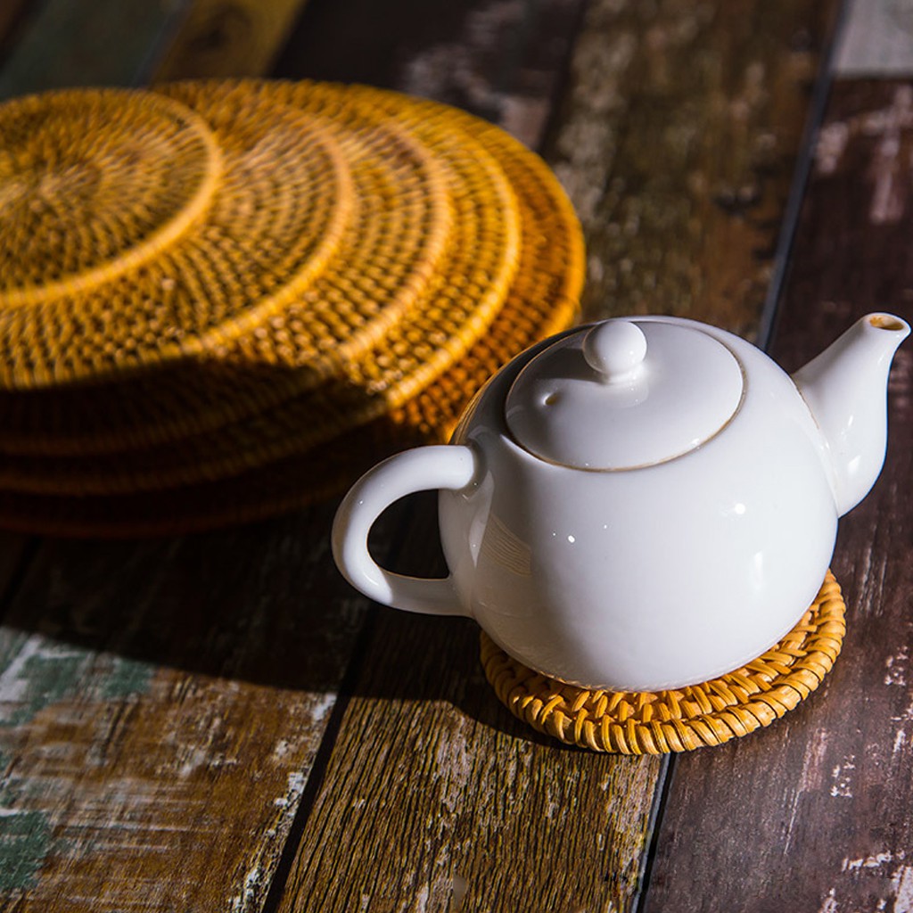 Handmade Rattan Mat Coasters Tea Coffee Drinks Pot Cushion Pad Teapot 8/10/13cm