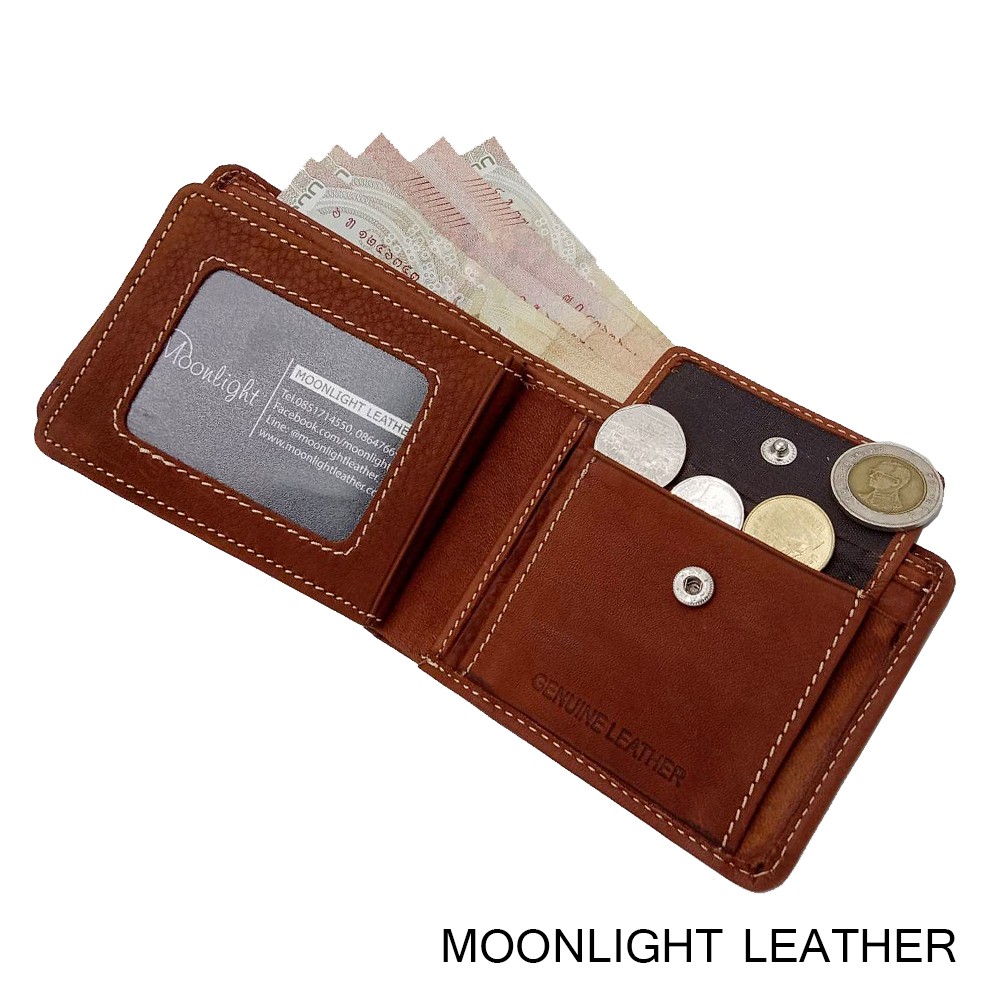 กระเป๋าสตางค์ชายหนังแท้ Moonlight Ep.09 มีกระเป๋าใส่เหรียญ หนังนุ่ม สวยมาก ไม่ลอกร่อน สีน้ำตาลอ่อน มีกล่องเป็นของขวัญได้