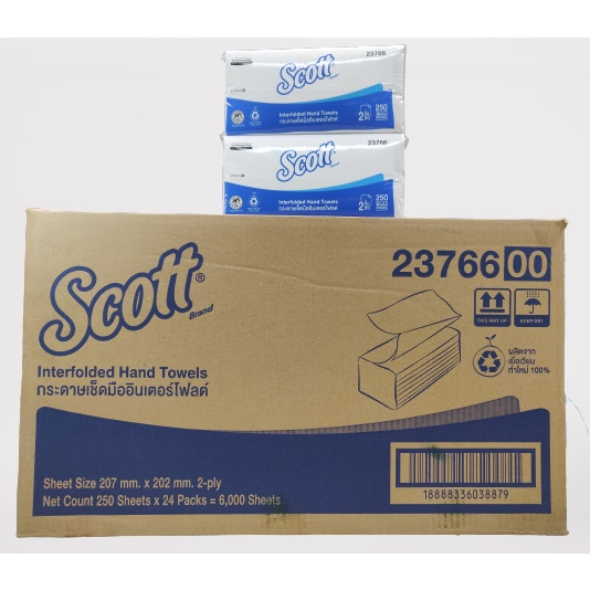 New Arrival SCOTT Interfold ใหม่ล่่าสุด กระดาษเช็ดมือแบบแผ่น หนา 2 ชั้น แบบประหยัด แผ่นสั้น (20.7x21 cm.) ขายยกลัง