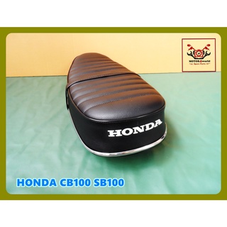 HONDA CB100 SB100 "BLACK" COMPLETE DOUBLE SEAT with "CHROME" TRIM // เบาะ เบาะรถมอเตอร์ไซค์ สีดำลอน มีคิ้วโครเมี่ยม