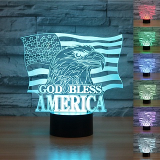 God Bless America โคมไฟตั้งโต๊ะอะคริลิค LED ไล่โทนสี 7 สี สําหรับตกแต่งบ้าน