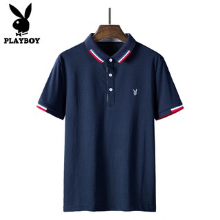 Playboy เสื้อโปโล แขนสั้น คอปก ลําลอง สําหรับผู้ชาย