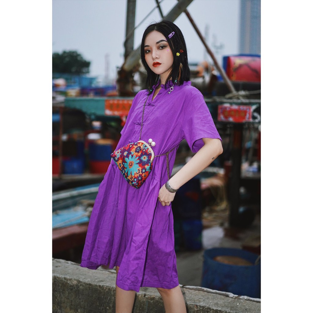เดรสยาว ราคาถูกๆ ชุดเดรสสั้นผ้าฝ้ายสไตล์จีน dress