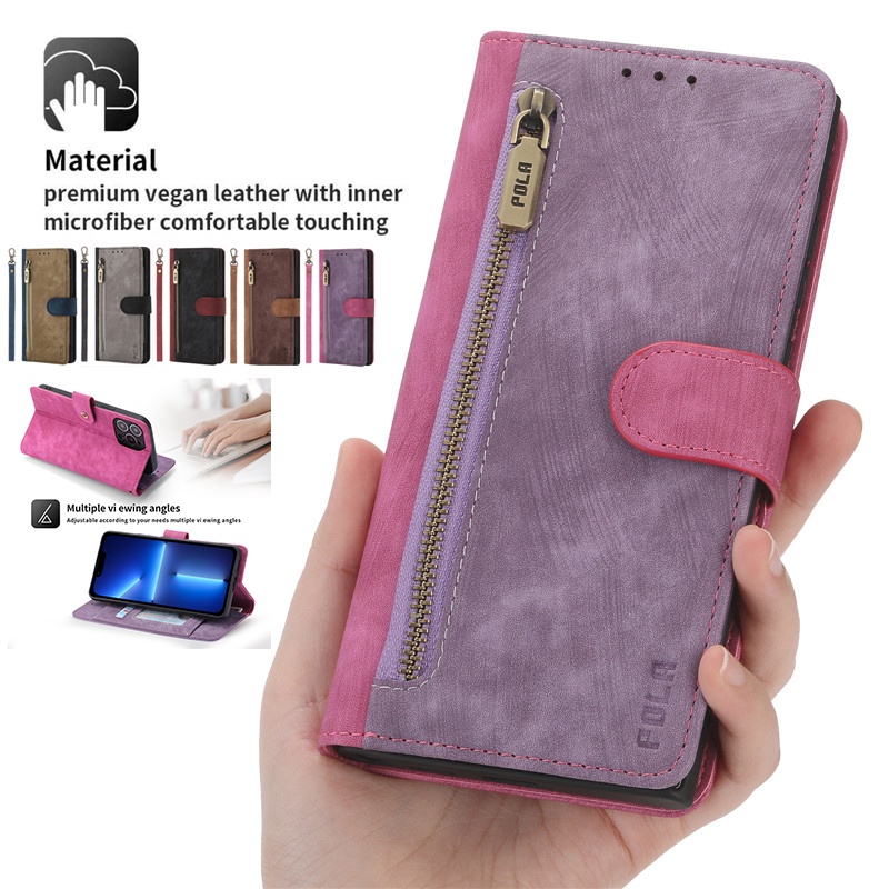 OPPO หนัง K9S K7 K7X K5 แม่เหล็ก A1 A1K AX7 K10 หัวเข็มขัดปลอกเคสโทรศัพท์กระเป๋าสตางค์การ์ดสองสี Ant