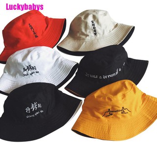 Luckybabys❉ หมวกบักเก็ต ผ้าฝ้าย ระบายอากาศ สองด้าน แฟชั่นสําหรับผู้หญิง และผู้ชาย