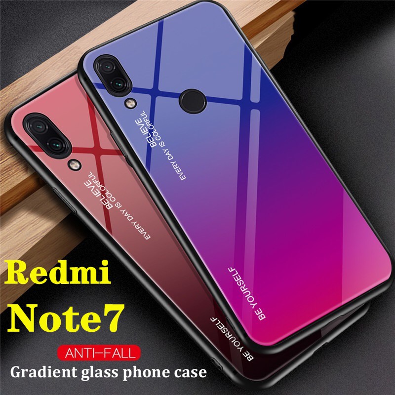 Case Redmi Note7  เคสกระจกสองสีเงาไล่สี ขอบนิ่มกันกระแทก สีกระจกเทมเปอร์ปลอกแก้วฝาหลังกันชน พร้อมส่ง