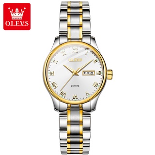 OLEVS แบรนด์ผู้หญิงนาฬิกาสแตนเลสเดิมสบาย ๆ ปฏิทินกันน้ำธุรกิจควอตซ์นาฬิกาแฟชั่นหนังส่องสว่าง