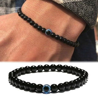 สร้อยข้อมือลูกปัด Evil Eye Obsidian Hematite สําหรับผู้ชาย 1 ชิ้น