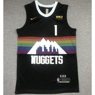 เสื้อกีฬาบาสเก็ตบอล ปักลาย NBA Denver Nuggets 1 Michael Porter สีรุ้ง สีดํา สําหรับผู้ชาย 2021