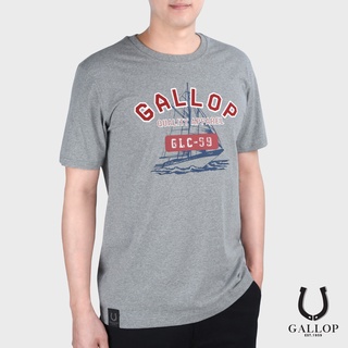 GALLOP : เสื้อยืดผ้าคอตตอนพิมพ์ลาย Graphic Tee รุ่น GT9103 สีเทา