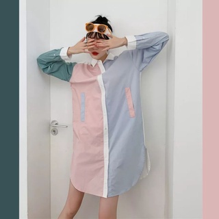 Pastel shirt Dress 🌈เดรสสลับสีพาสเทล ผ้าคอตตอน🌈