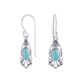 SILVER THAI Antique oval turquoise earrings silver oxidizedต่างหูเทอร์ควอยซ์วงรีเงินแท้925ออกซิไดซ์