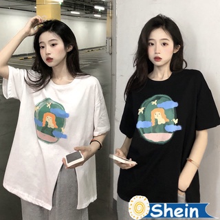 Shein🔥 เสื้อยืดผู้หญิงแฟชั่นสาวอวบสีขาว oversize เสื้อผ้าแฟชั่นวัยรุ่น แขนสั้นแฟชั่น ผู้หญิงน่ารัก xxl 2368