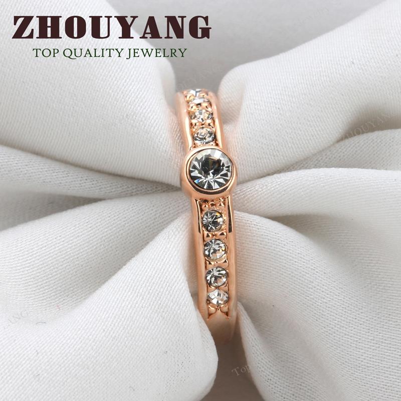 Zhouyang خاتم ذهب وردي بكريستال نمساوي R172 — صورة 4