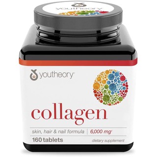 Youtheory - Collagen Skin, Hair &amp; Nail Formula 6000 mg. - 160 Tablets  คอลลาเจน 6,000 มก