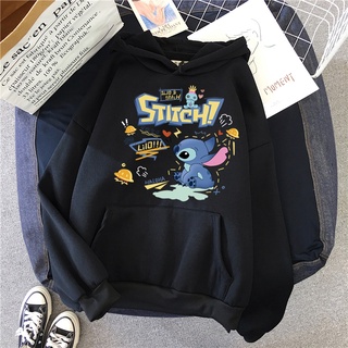 SHINee11 เสื้อแจ็กเก็ตลําลอง แขนยาว มีฮู้ด พิมพ์ลาย Lilo &amp; Stitch ทรงหลวม เสื้อฮู้ดน่ารัก แฟชั่นคู่รัก สําหรับผู้หญิง