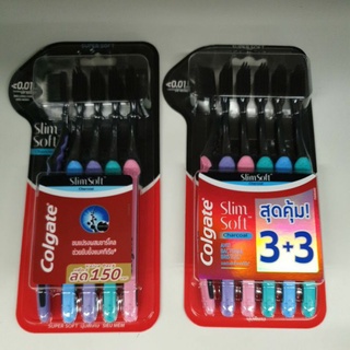 คอลเกต แปรงสีฟันสลิมซอฟท์ ชาร์โคล Colgate คละสี มี แพ็ค 4, 5 และ 6 ด้าม