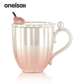 Oneisall แก้วกาแฟเซรามิค พร้อมฝาปิด ขนาดใหญ่ 420 มล. จุของได้เยอะ สไตล์ยุโรป สําหรับครัวเรือน สํานักงาน