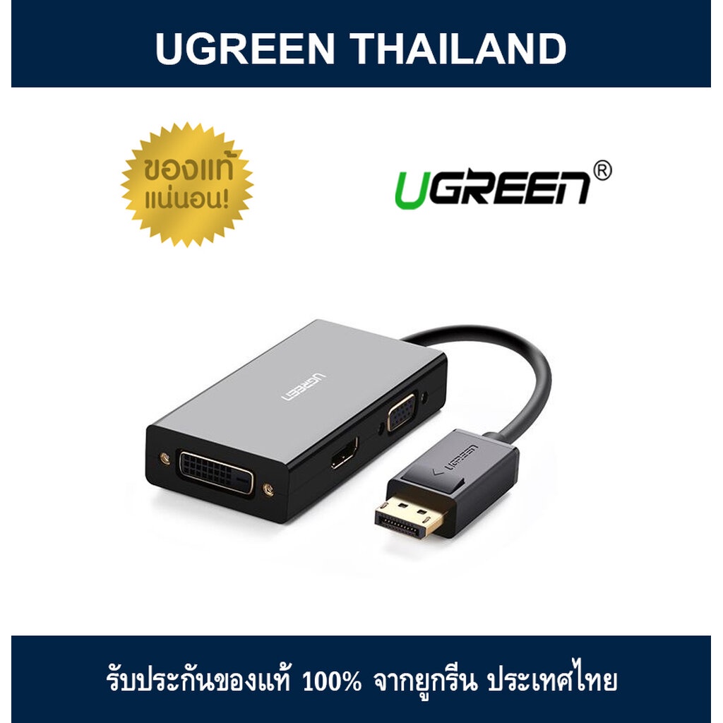 UGREEN 20420 ตัวแปลงสัญญาณภาพ DISPLAY PORT เป็น HDMI & VGA & DVI