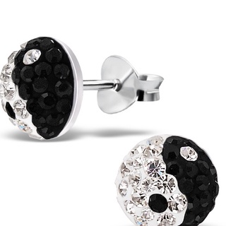 SILVER THAI 925 Sterling silver half ball Crystal ear stud เครื่องประดับเงินแท้ต่างหูเงินแท้ต่างหูคริสตัลครึ่งลูก