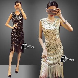 Diana Luxury Dream Dress - ชุดเดรสแขนกุด คอกลม แต่งชายรุ่งริ่งที่ชายกระโปรงสุดเก๋