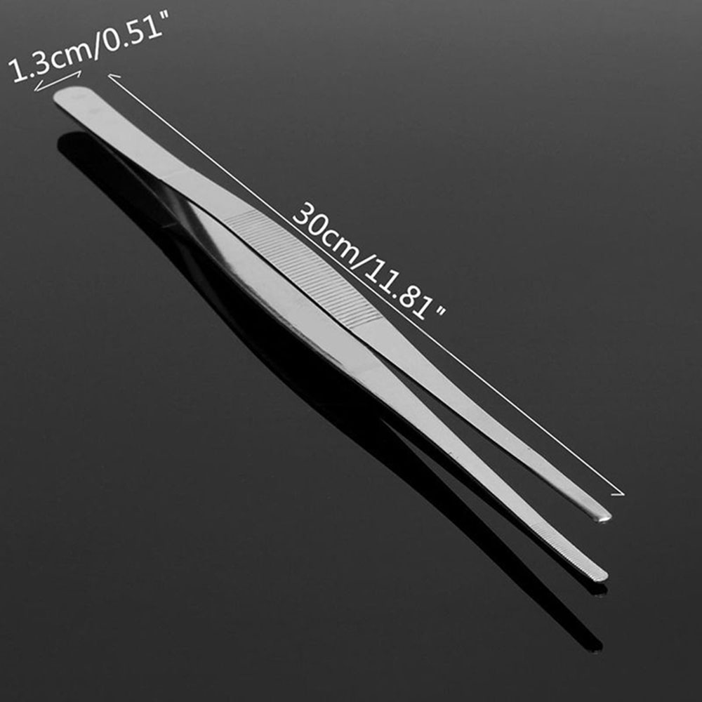 30cm Long stainless steel food tongs Silver Straight Tweezer Barbecue Tong Non-stick Kitchen Tongs Cooking Tool