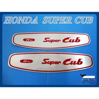 HONDA SUPER CUB STICKER PLATE "CHROME" &amp; "RED" LETTER 14.5x3 cm. / แผ่นข้อความ สติ๊กเกอร์ SUPER CUB สีแดง พร้อมกาวติด