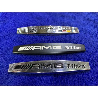 AMG logo โลหะ อลูมิเนียม อักษร สติกเกอร์ กาว 3M Mercedes BENZ เบนซ์ แก้มข้าง ท้าย 9.9 x 1.8 cm สี เงิน silver ดำ รถ car